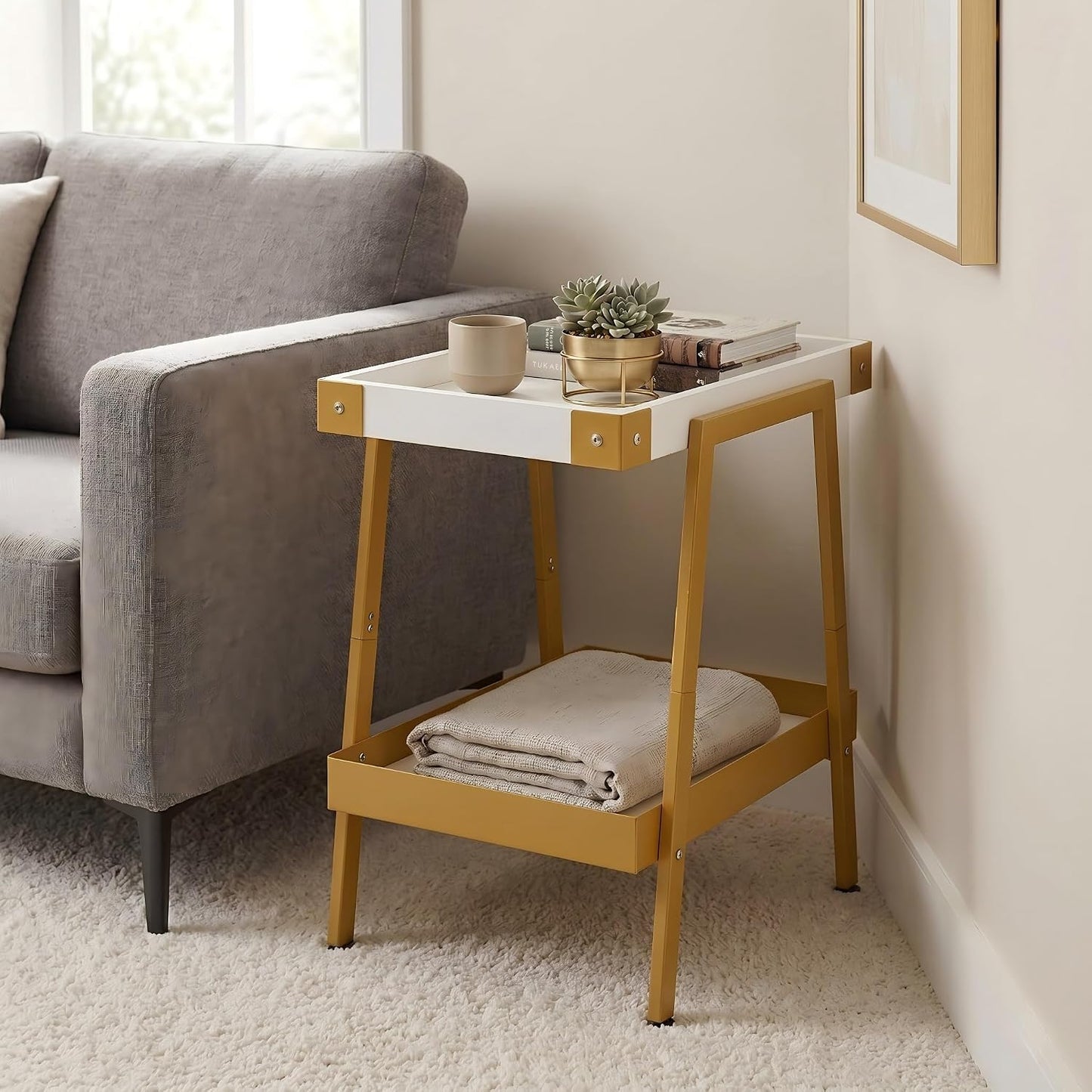 🌿 Modern Farmhouse Side Table – Rustic Industrial Nightstand With 2-Tier Storage For Bedroom & Living Room ✨