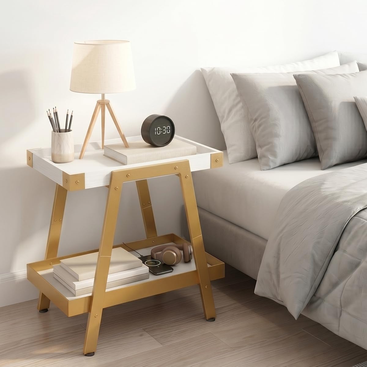 🌿 Modern Farmhouse Side Table – Rustic Industrial Nightstand With 2-Tier Storage For Bedroom & Living Room ✨