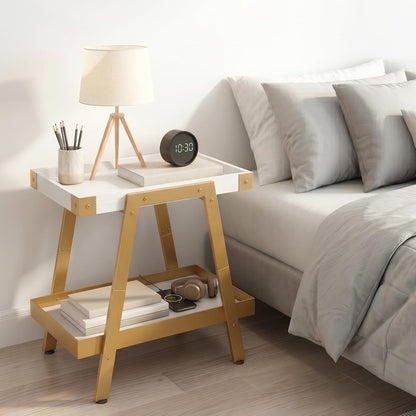 🌿 Modern Farmhouse Side Table – Rustic Industrial Nightstand With 2-Tier Storage For Bedroom & Living Room ✨