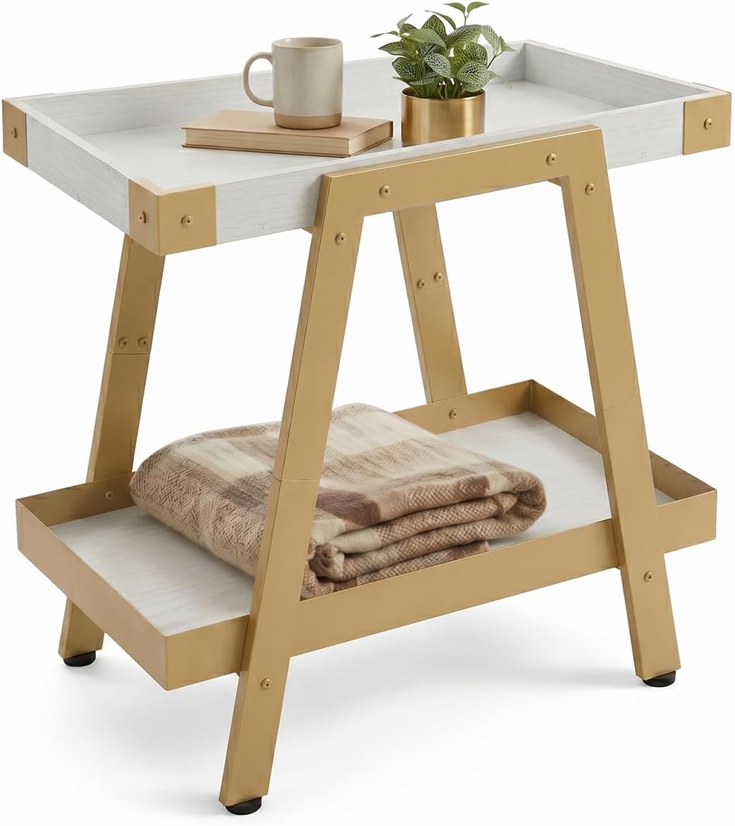 🌿 Modern Farmhouse Side Table – Rustic Industrial Nightstand With 2-Tier Storage For Bedroom & Living Room ✨
