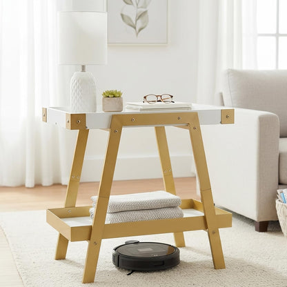 🌿 Modern Farmhouse Side Table – Rustic Industrial Nightstand With 2-Tier Storage For Bedroom & Living Room ✨