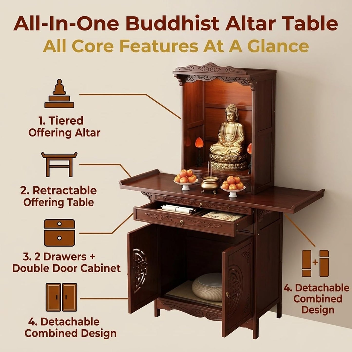 🪷 Zen Harmony Wooden Cabinet – Elegant Meditation Space Furniture For A Peaceful Home ✨
