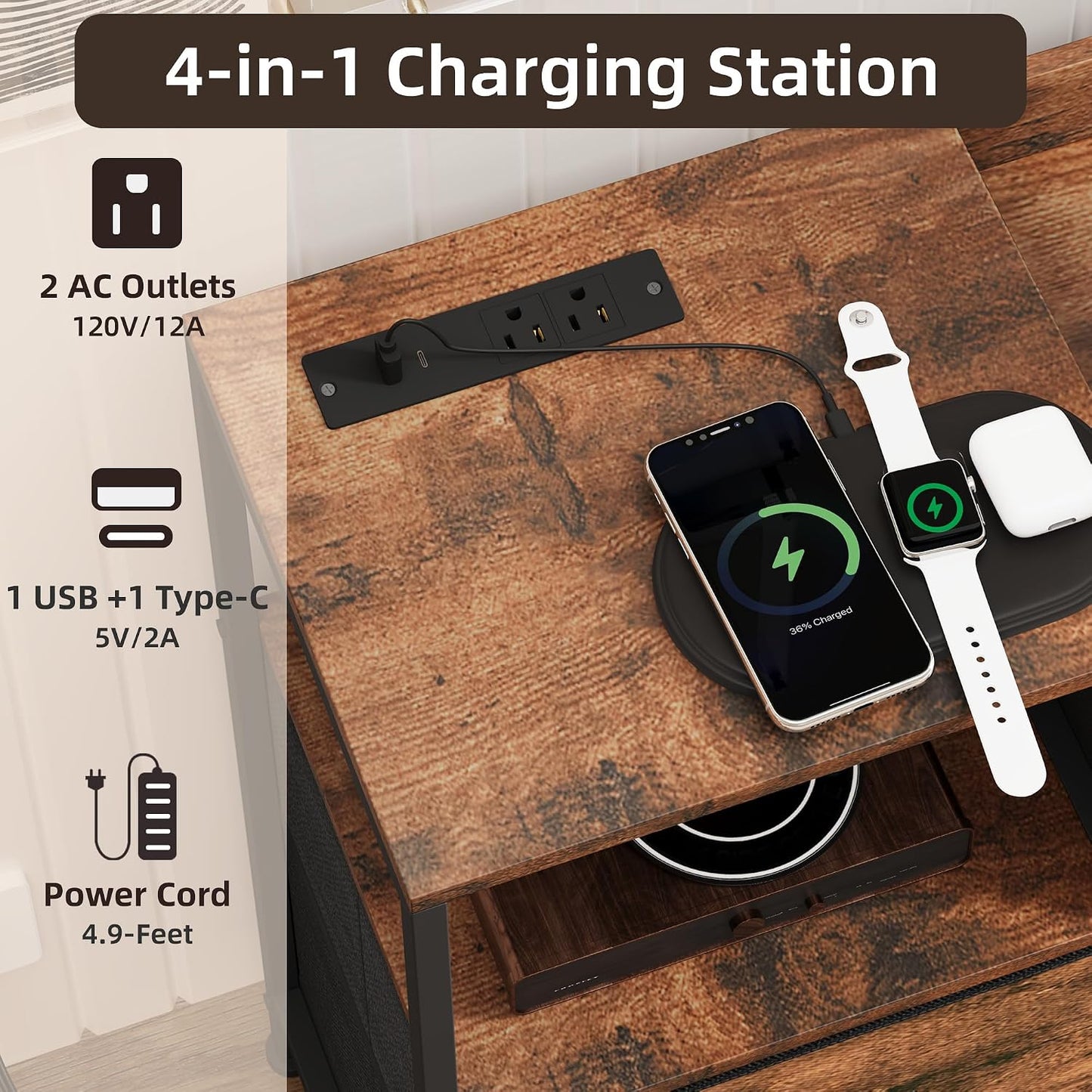 ✨ Smart LED Nightstand With Charging Station – Modern Storage Dresser For Bedroom, Dorm & Small Spaces 🔋
