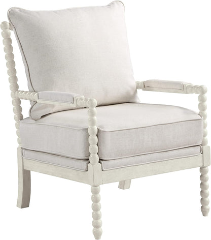🤍 Classic Spindle Accent Chair – Cozy Linen Armchair With Wooden Frame For Living Room & Reading Corner ✨