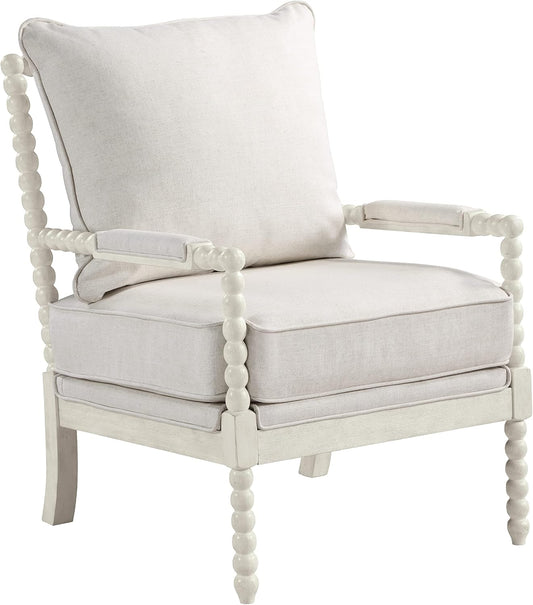 🤍 Classic Spindle Accent Chair – Cozy Linen Armchair With Wooden Frame For Living Room & Reading Corner ✨