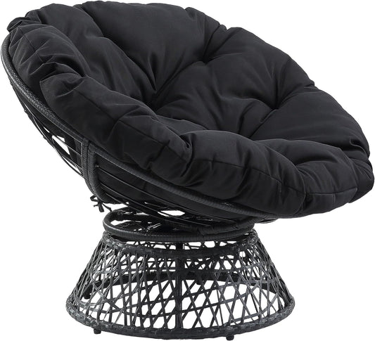🖤 Cozy Papasan Lounge Chair – 360° Swivel Round Accent Chair For Living Room, Bedroom & Reading Corner ✨