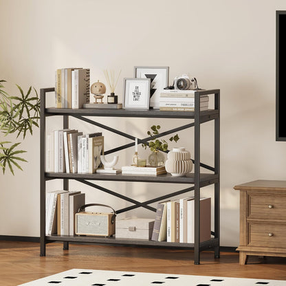 🌿 Modern Farmhouse Bookshelf – Rustic Wood & Metal Display Shelf For Living Room, Bedroom & Home Office ✨