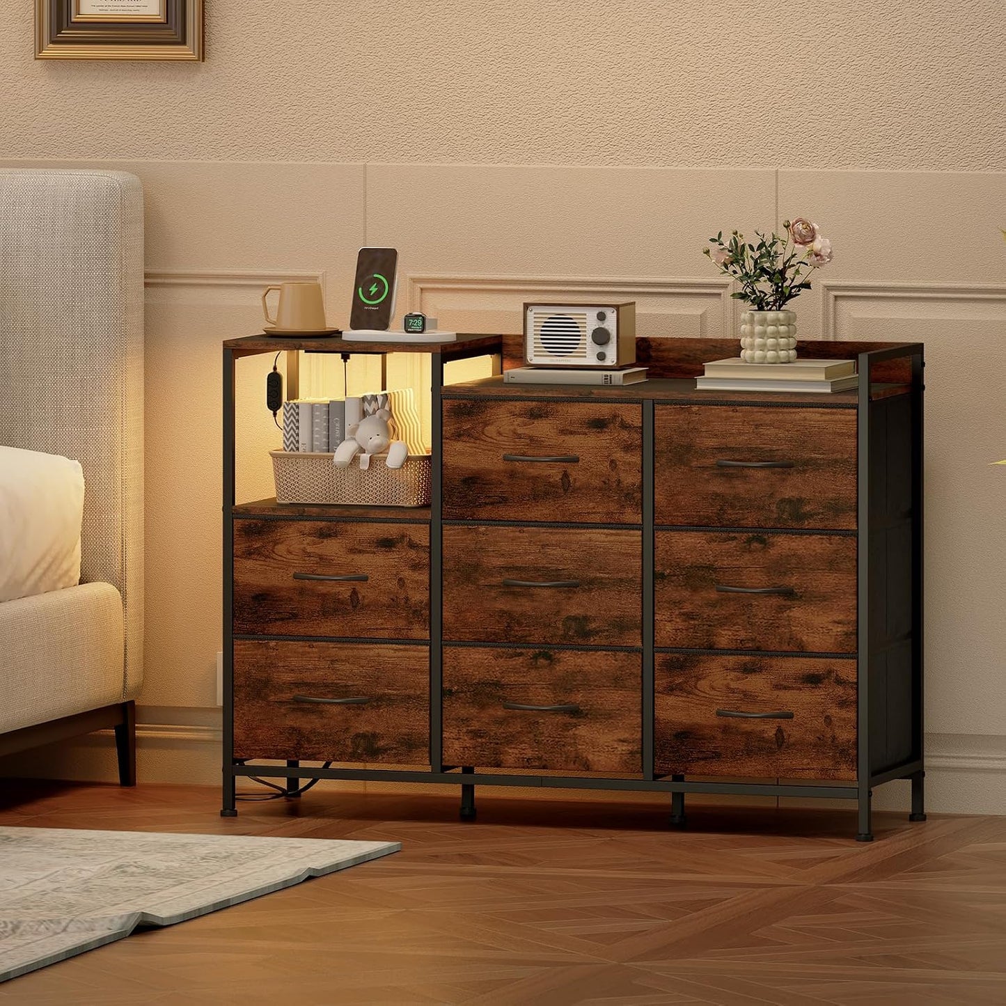 ✨ Smart LED Nightstand With Charging Station – Modern Storage Dresser For Bedroom, Dorm & Small Spaces 🔋