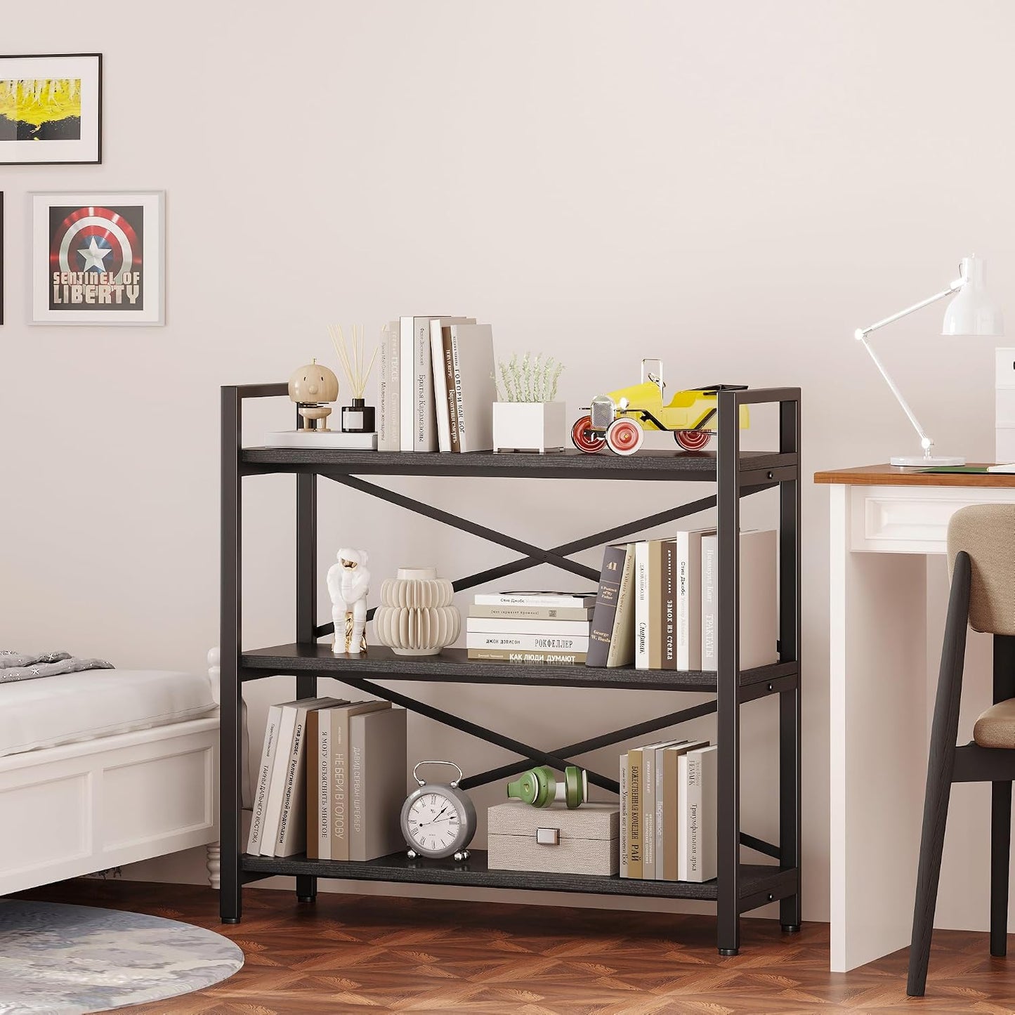 🌿 Modern Farmhouse Bookshelf – Rustic Wood & Metal Display Shelf For Living Room, Bedroom & Home Office ✨
