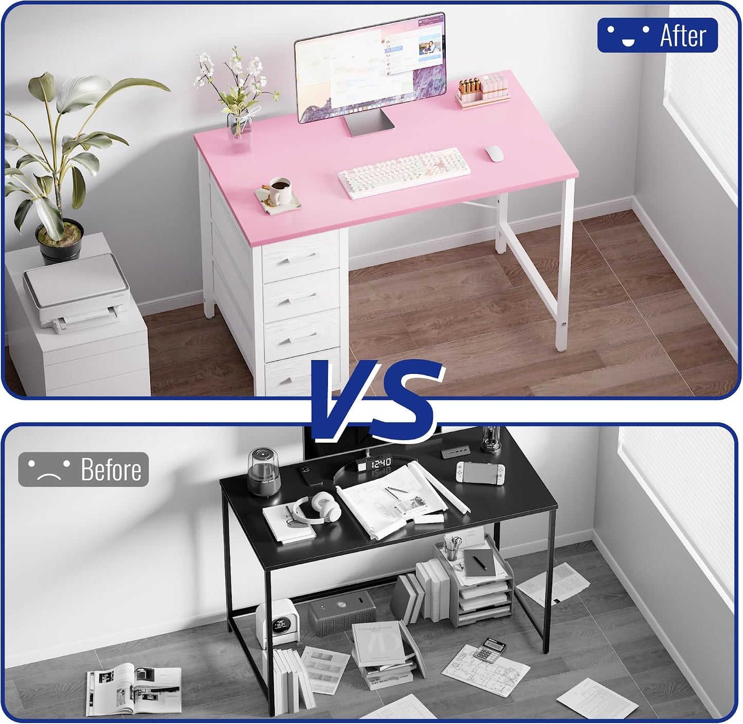 💻 Modern Small Office Desk With Drawers – Compact Computer Writing Table For Home Office, Bedroom & Study ✨