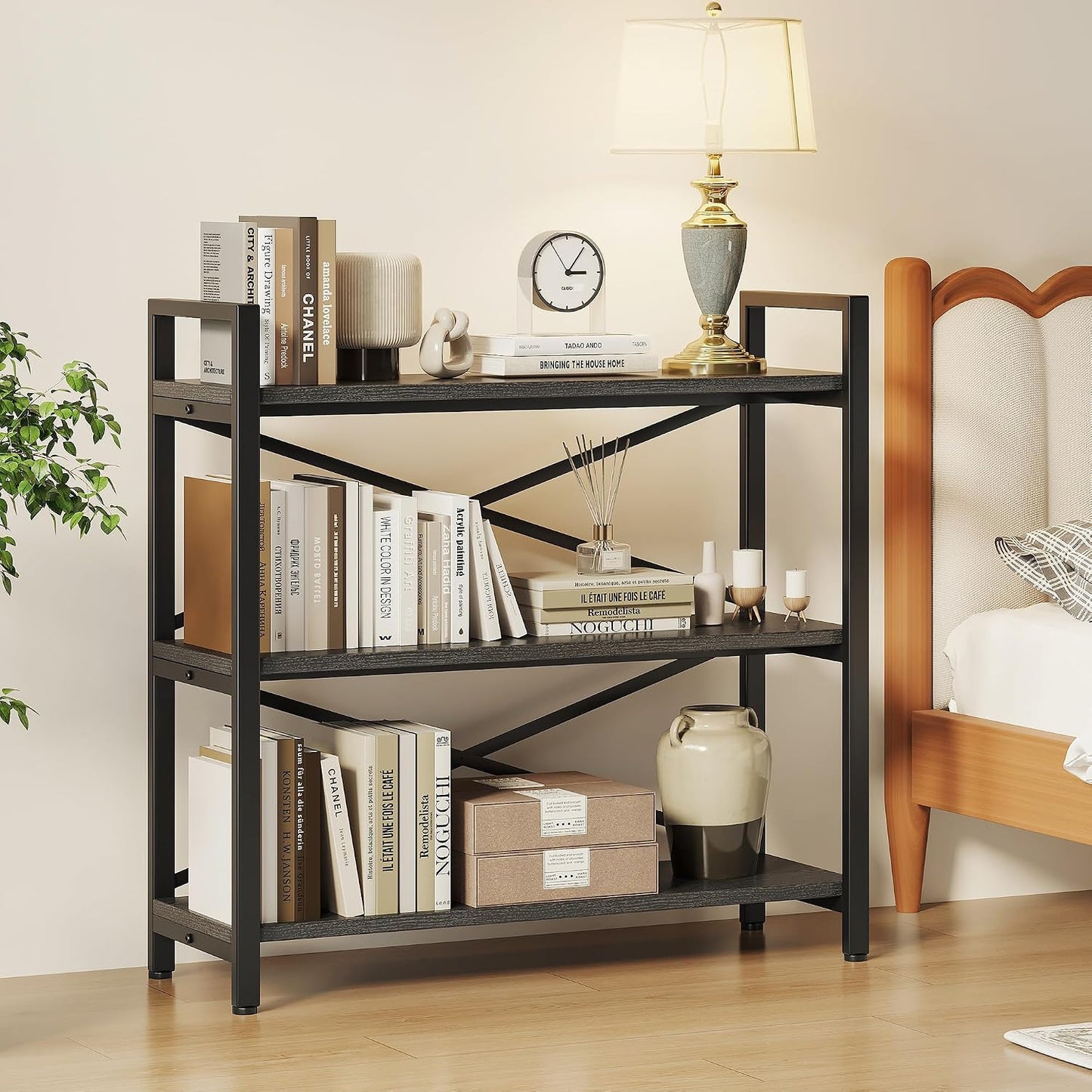 🌿 Modern Farmhouse Bookshelf – Rustic Wood & Metal Display Shelf For Living Room, Bedroom & Home Office ✨