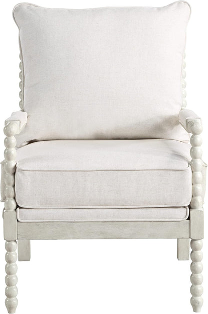 🤍 Classic Spindle Accent Chair – Cozy Linen Armchair With Wooden Frame For Living Room & Reading Corner ✨