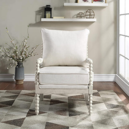 🤍 Classic Spindle Accent Chair – Cozy Linen Armchair With Wooden Frame For Living Room & Reading Corner ✨