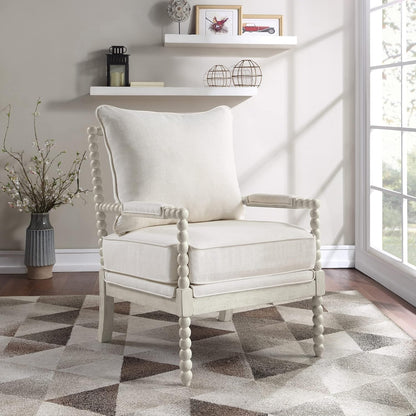 🤍 Classic Spindle Accent Chair – Cozy Linen Armchair With Wooden Frame For Living Room & Reading Corner ✨