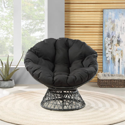 🖤 Cozy Papasan Lounge Chair – 360° Swivel Round Accent Chair For Living Room, Bedroom & Reading Corner ✨