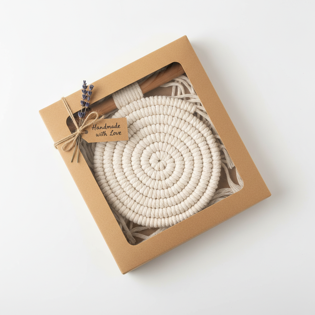 Macramé wall hanging flat lay product presentation